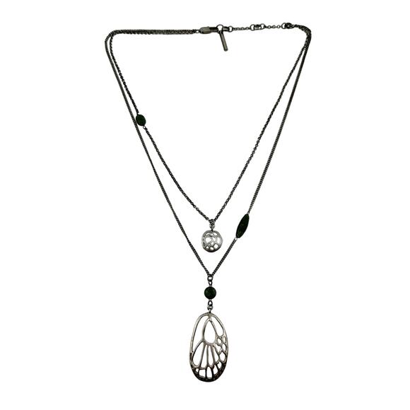 Kenneth Cole Reaction Aventurine Double Strand Layered Silver Tone 18" Necklace - Picture 1 of 6